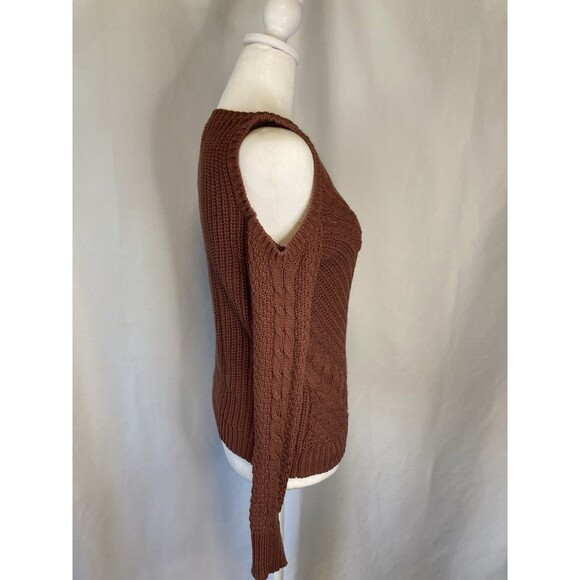 Aeropostale Brown Sweater Jr XS Cold Shoulder Long Sleeve Rust Academia Neutral - Picture 3 of 6